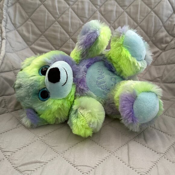 Bear Plush Toy Get Well Soon Bear Stuffed Animal 8" Blue Green Neon Purple - Picture 4 of 6